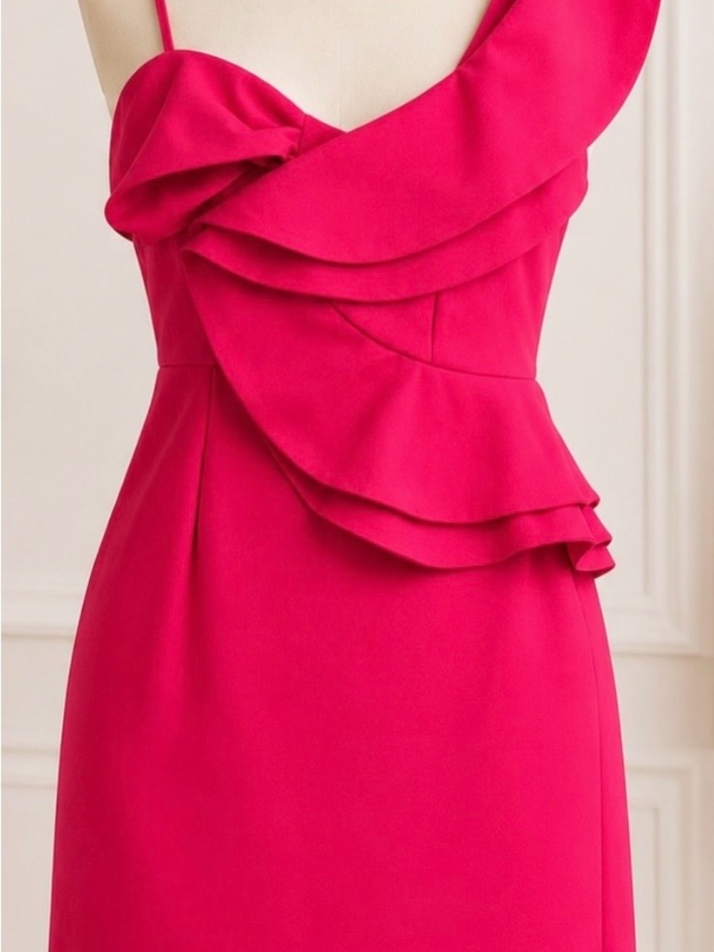 One-Shoulder Ruffle Cocktail Dress in Fuchsia